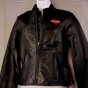 HARLEY-DAVIDSON Women's Black Leather Motorcycle Riding JKT sz XS Bar + Shield